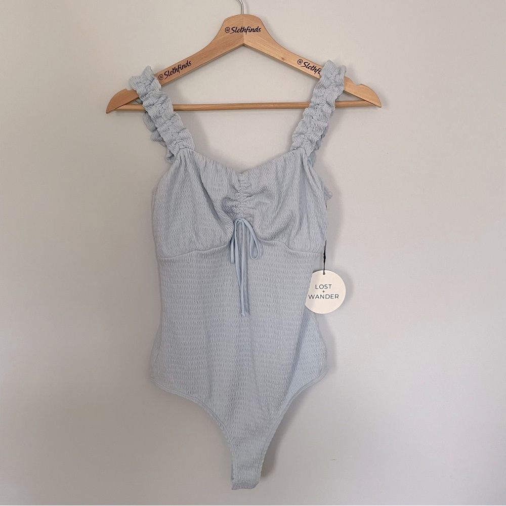 Lost + Wander Light Blue Ruched Bodysuit- Sample- Size Small- NWT - Picture 6 of 9